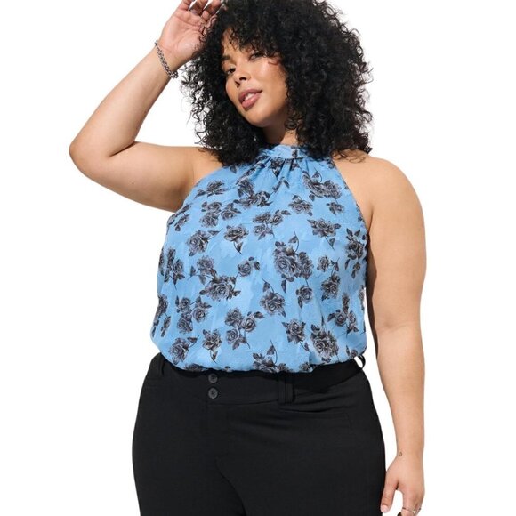 Torrid NWT Clip Chiffon Mock Neck Halter, Romantic Rose 2X - Sleeveless, Floral - Picture 1 of 15